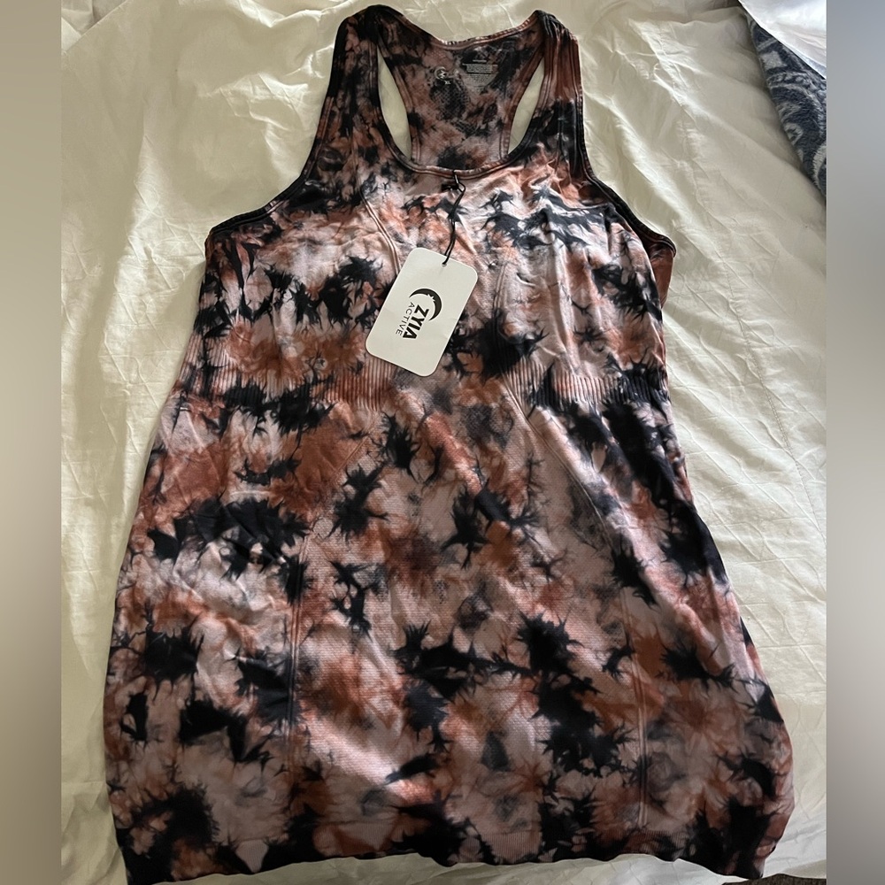 ZYIA Tie-Dye Racerback Tank Top in Black and Brown